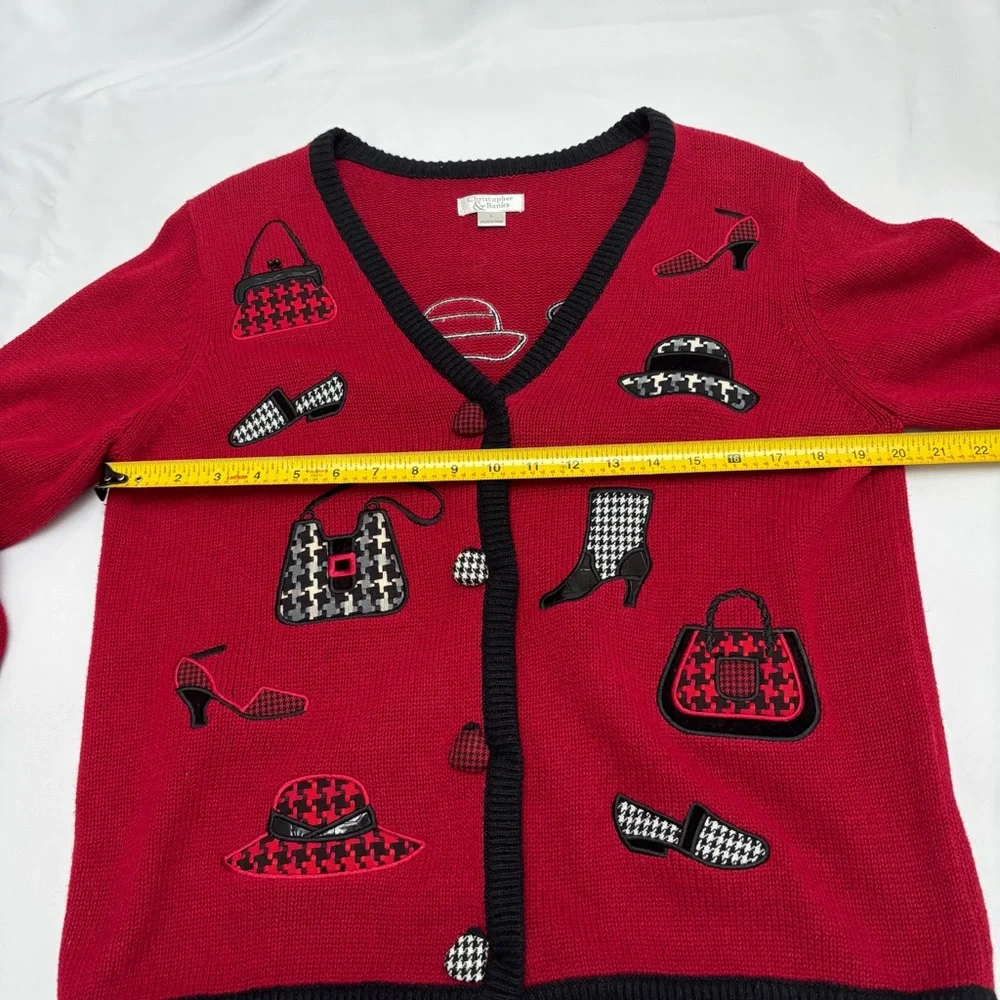 Christopher Banks vintage Knit Red Sweater with Purse Shoe Accents